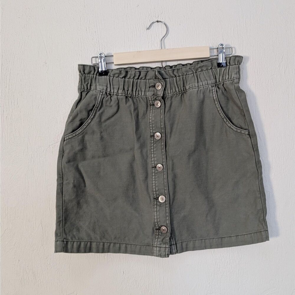 American Eagle Skirt Womens 8 Long Green Button Front Elastic Pockets